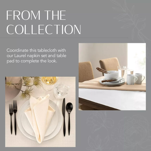 New Laurel Solid Texture Water Stain Resistant Tablecloth 60"X120" Oblong Ivory - Picture 3 of 5